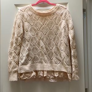 Anthropologie Pink Lace Trim Sweater